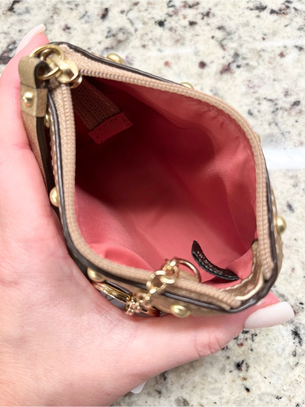 Coach Signature Striped Studded Mini Skinny Zippered Card Case with Key Fob NWOT - Picture 8 of 9
